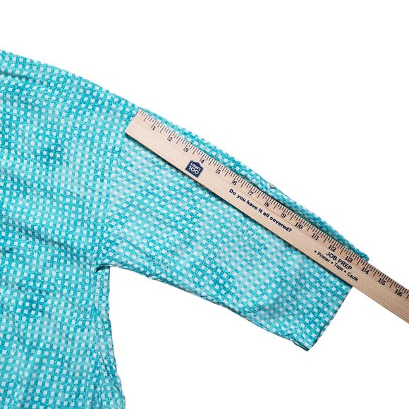 Davina Blouse Womens Large Geometric Button Front Roll Tab 3/4 Sleeve Top - Picture 7 of 10